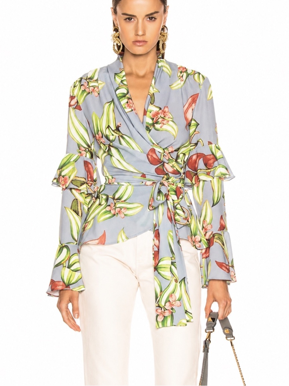 PatBO Zebrina Long Sleeve Floral Wrap Blouse Size XS